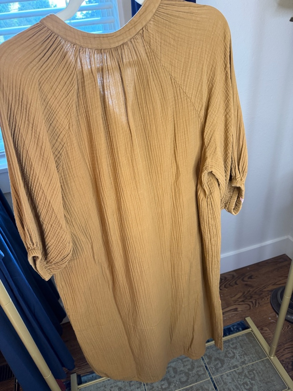 Sundry Mustard Lightweight Gauze Henley Dress - Picture 5 of 9